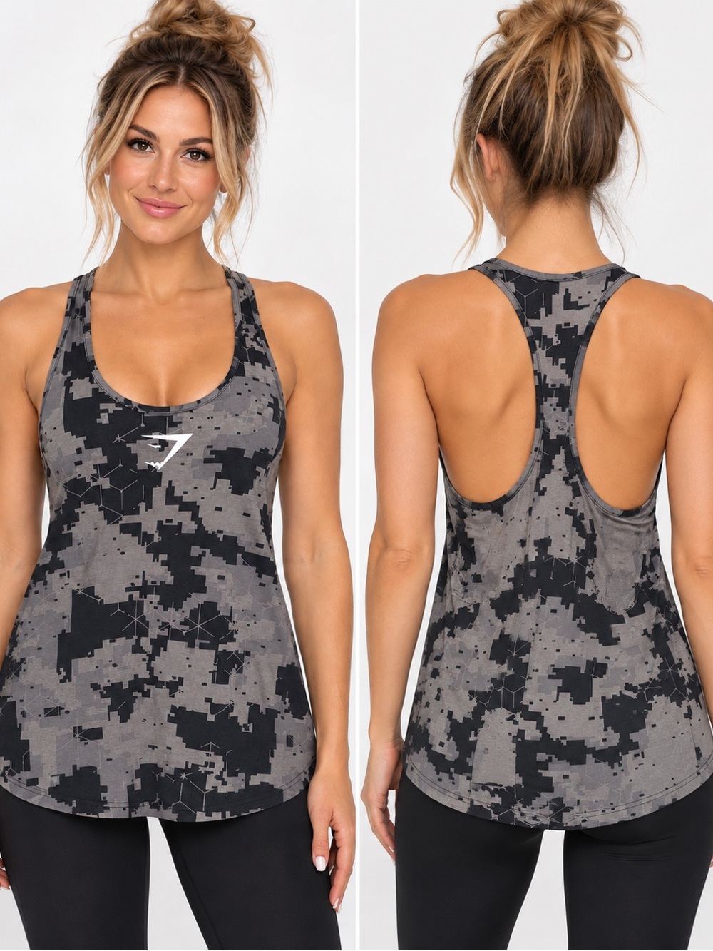 Gymshark Gray & Black Digital Camo Racerback Tank